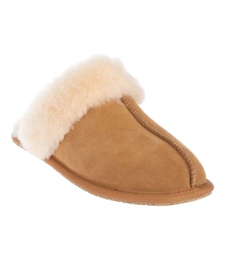 Womens/ladies Cow Suede Slippers Chestnut EverAu