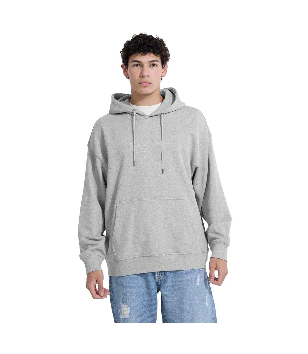 Sweat À Capuche Motif/style Texte Homme Gris Chiné Guess-1