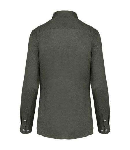 Womens/ladies linen long-sleeved shirt organic khaki Spasso