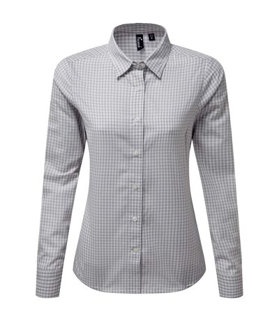 Premier Womens/Ladies Maxton Gingham Long-Sleeved Shirt (Silver/White)