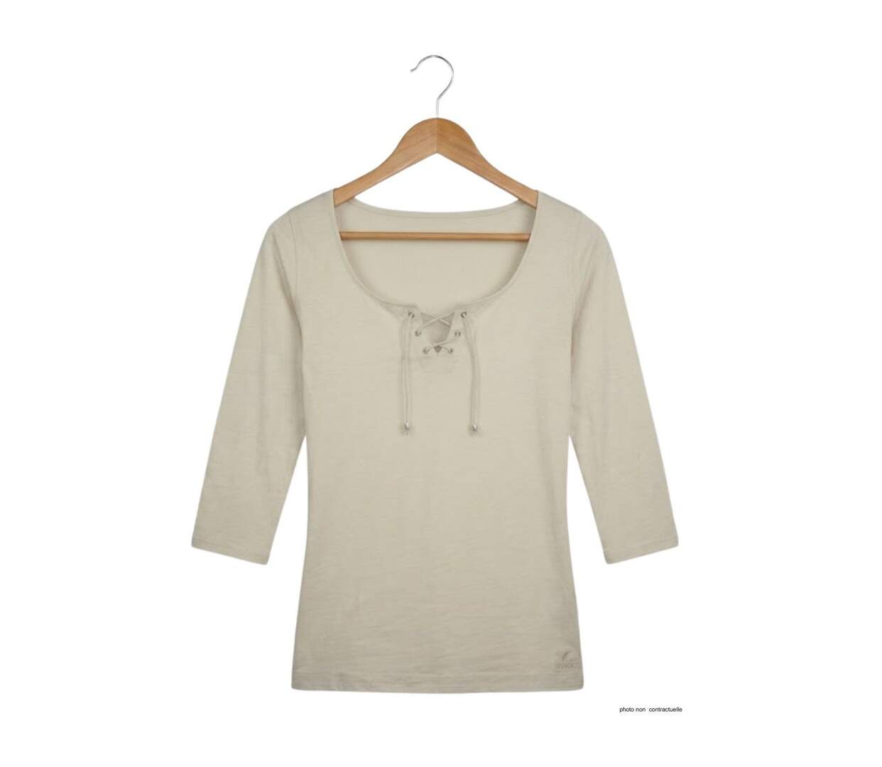 MAYFLOWER DOUGLAS2 - Tee-shirt beige manches 3/4 en maille flammée et col V à lacets-2