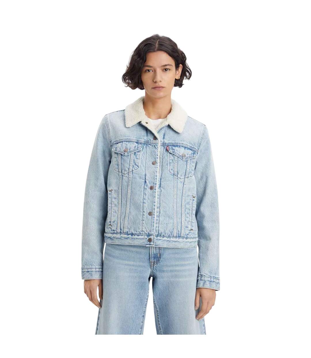 Womens/ladies Original Sherpa Trucker Jacket Light Blue Levis-1