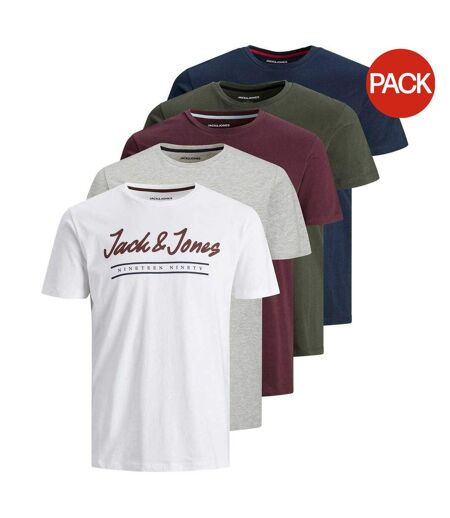 Pack Of 5  Mens Corp Cotton T-shirt  White Grey Burgundy Khaki Navy Jack And Jones