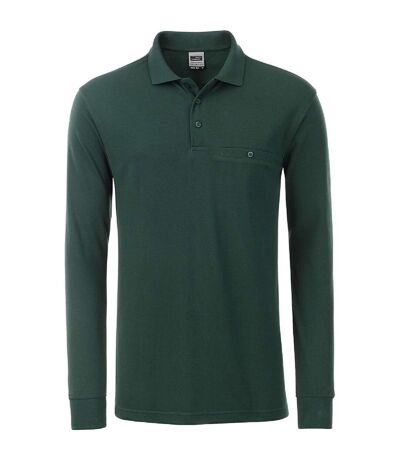 Polo homme poche poitrine manches longues - JN866 - vert foncé - workwear