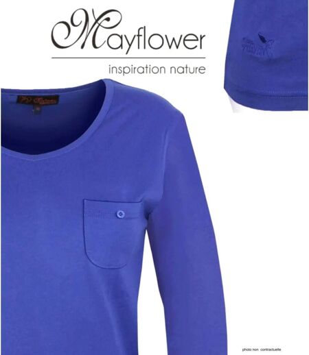 MAYFLOWER NINJA3 : Tee-shirt manches longues bleu roi uni en pur coton