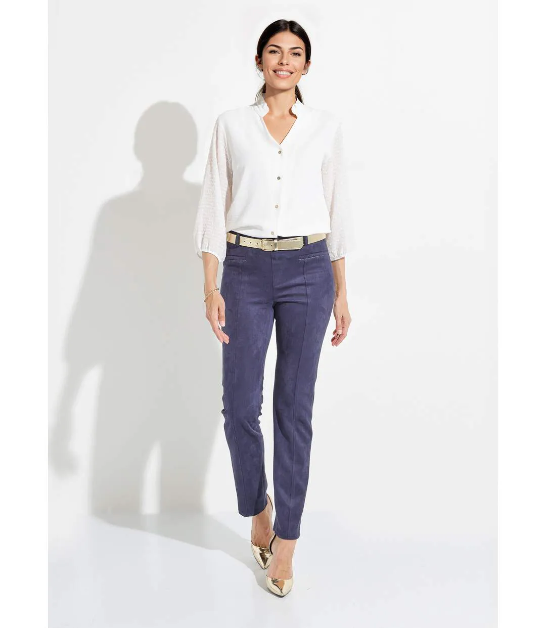 Pantalon droit suédé effet ventre plat-3