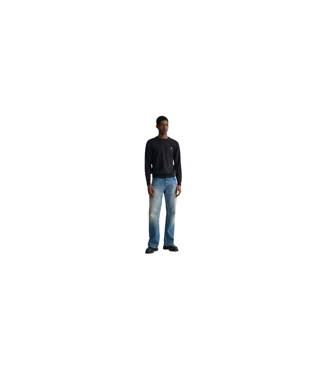 Mens Cotton Crew Neck Jumper Black Gant-1