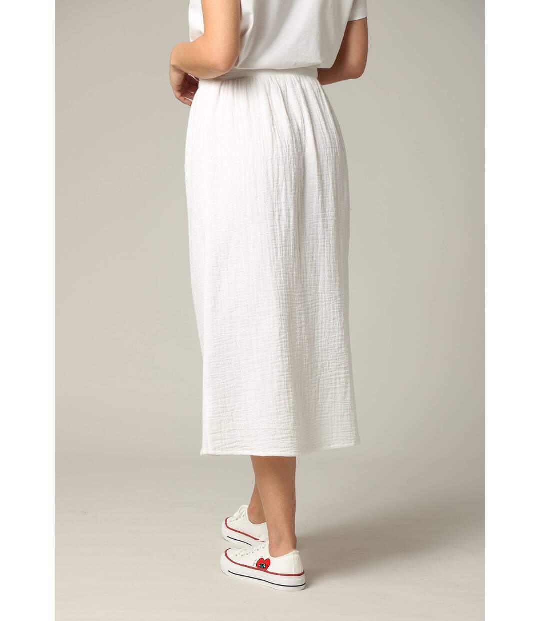 Jupe midi en gaze de coton jaune avec boutons TINLEY-4