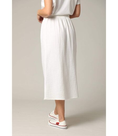 Jupe midi en gaze de coton jaune avec boutons TINLEY