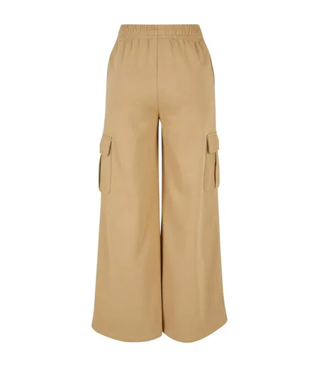 Womens/ladies Terrycloth High Waist Wide Leg Cargo Trousers Union Beige Urban Classics