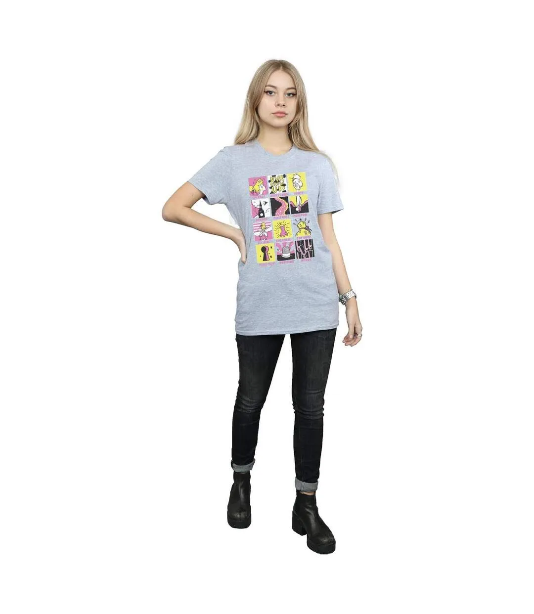 Disney Femme/Ladies - T-shirt boyfriend en coton avec carrés de la Fée Clochette (Gris sportif) - UTBI46466-4