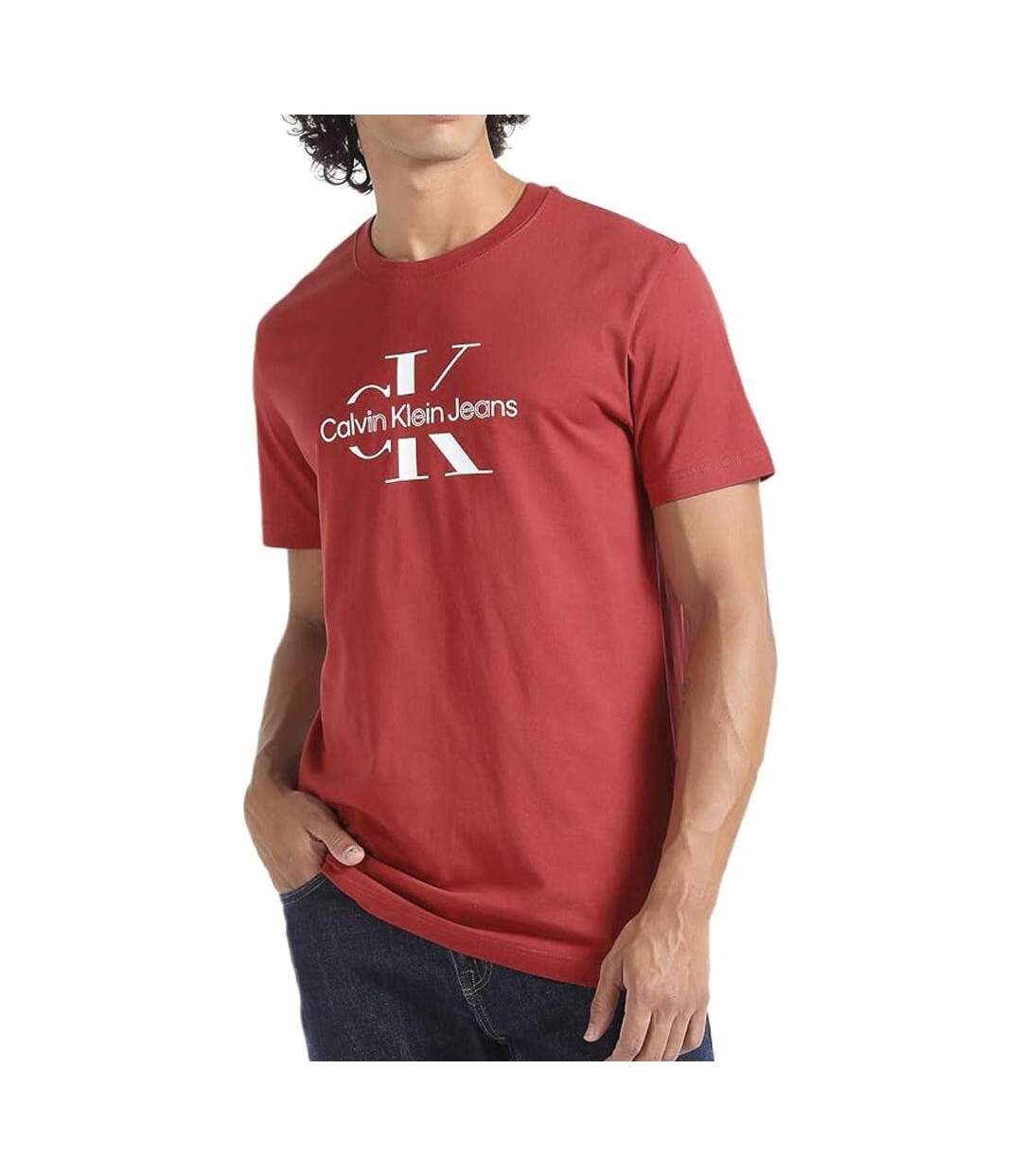 T-shirt Rouge/Blanc Homme Calvin Klein Jeans Disrupted - XXL-1