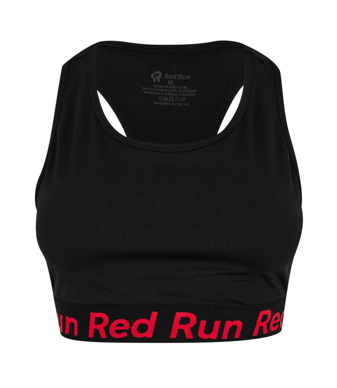Womens/ladies Scoop Neck Snug Fit Sports Bra Black Red Run-2