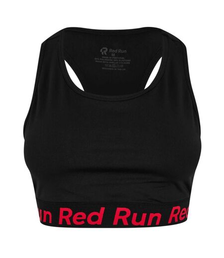 Womens/ladies Scoop Neck Snug Fit Sports Bra Black Red Run
