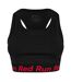Womens/ladies Scoop Neck Snug Fit Sports Bra Black Red Run-2