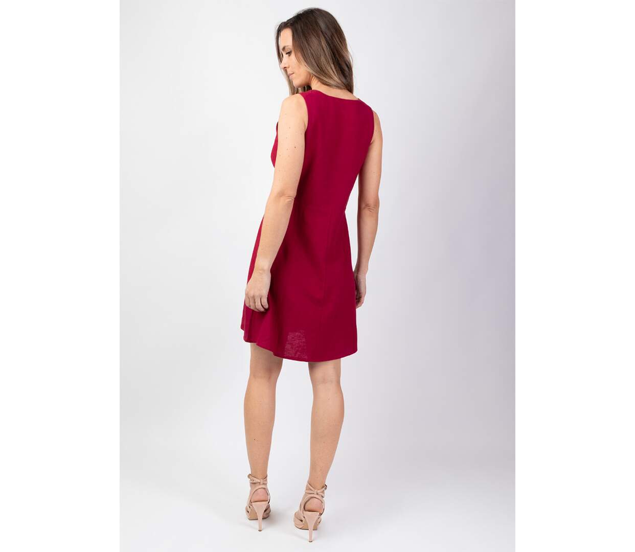 Robe courte sans manches MAURINE unie framboise Coton Du Monde-4