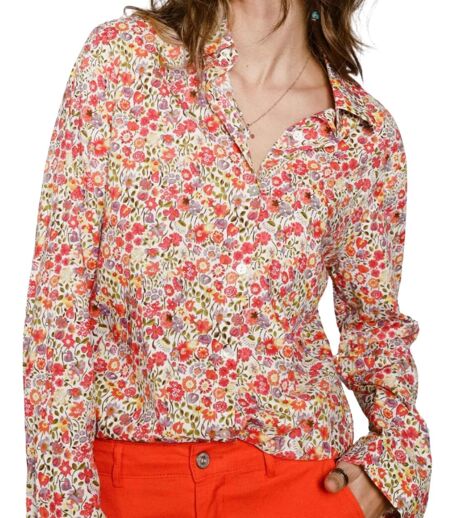 Chemise Femme élégante à  Manches Longues Rouge avec Motif Floral