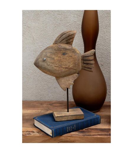 Statuette Poisson sur Pied en Bois Antwan 40cm Marron