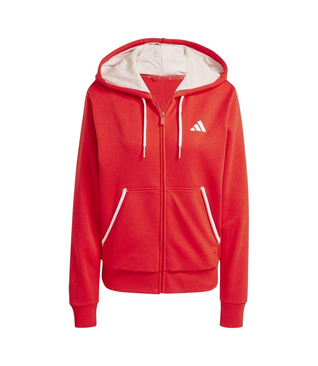 Womens/ladies Essential French Terry Full Zip Hoodie Ruby Red Adidas-2