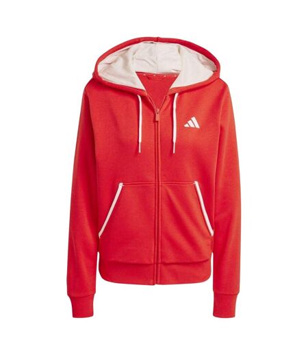 Womens/ladies Essential French Terry Full Zip Hoodie Ruby Red Adidas