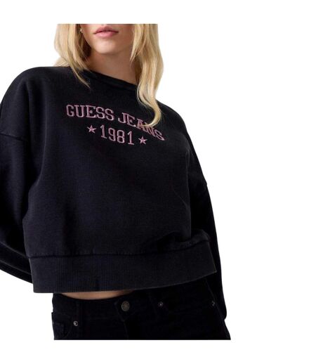 Sweat Motif/style Logo Brodé Femme Noir Vif Guess