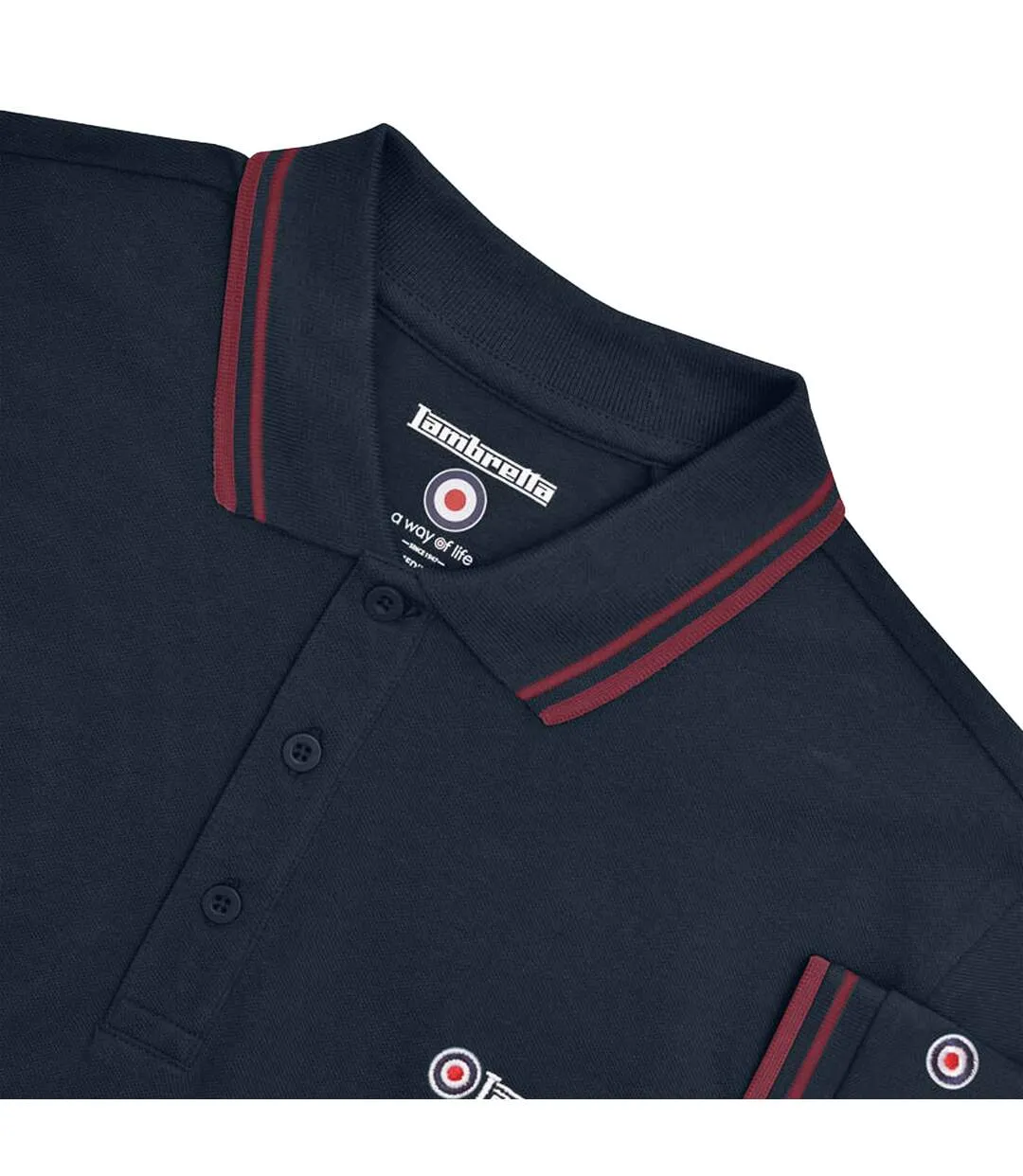 Polo Motif/style Rayure Contrastée Sur Bord Homme Bleu Marine Foncé Bordeaux Lambretta-3