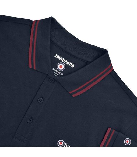 Polo Motif/style Rayure Contrastée Sur Bord Homme Bleu Marine Foncé Bordeaux Lambretta