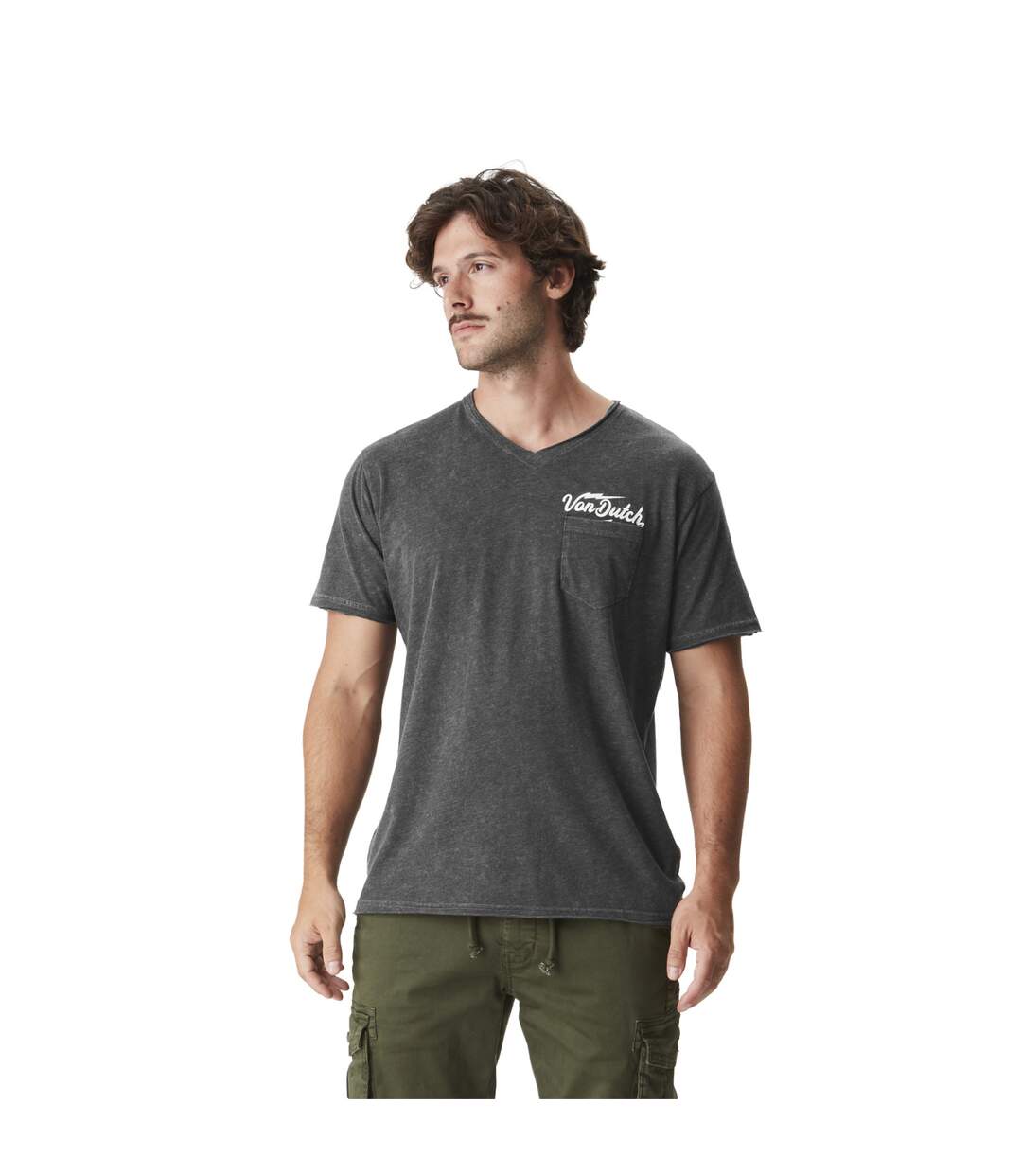 T-shirt homme col V en burnt out avec print Mott Vondutch-1