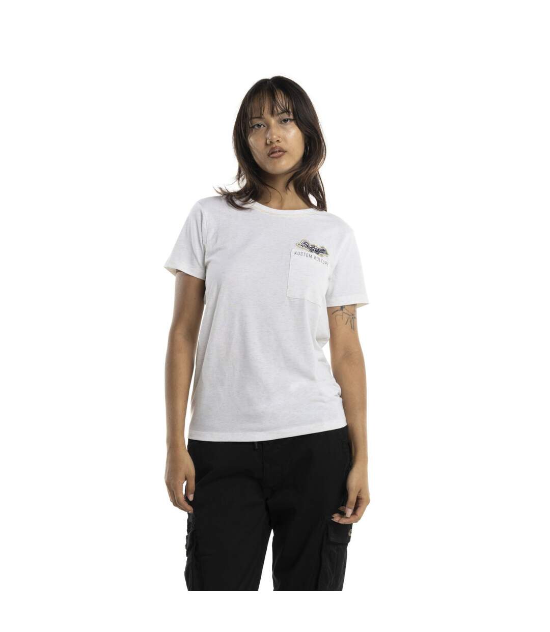 Tee shirt femme avec poche et badge Strass Vondutch-1