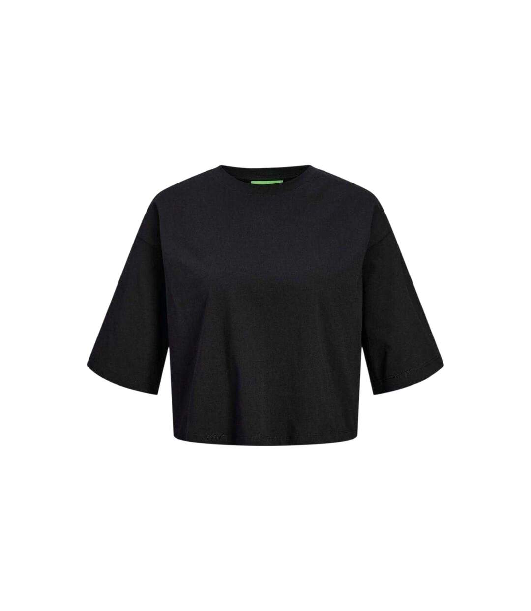 Womens/ladies Plain Round Neck Loose Fit Crop Top Black JJXX-2