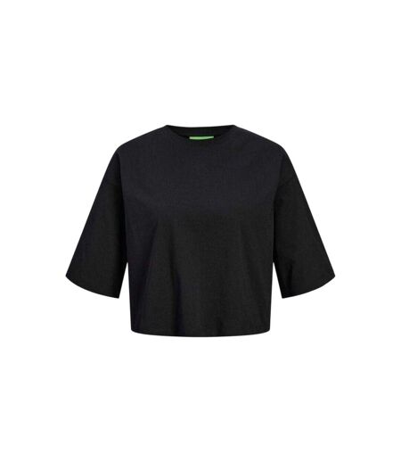 Womens/ladies Plain Round Neck Loose Fit Crop Top Black JJXX