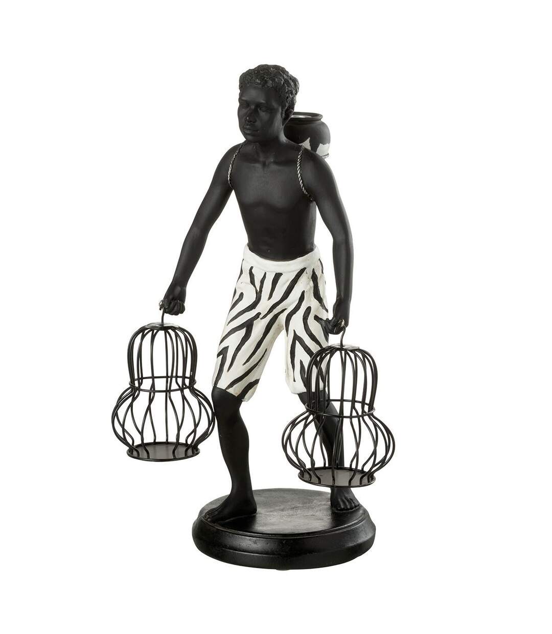 Statuette Déco Garçon Debout Panier 31cm Noir-1