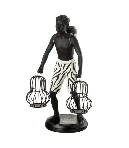 Statuette Déco Garçon Debout Panier 31cm Noir