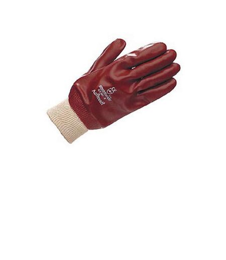 Unisex Adults Gloves PVC Fully Coated Knit Wrist (Red) (Large)
