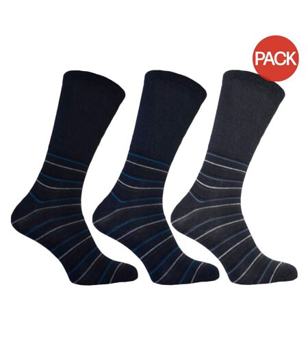 Pack of 3  Mens extra wide striped socks  shades of blue Simply Essentials