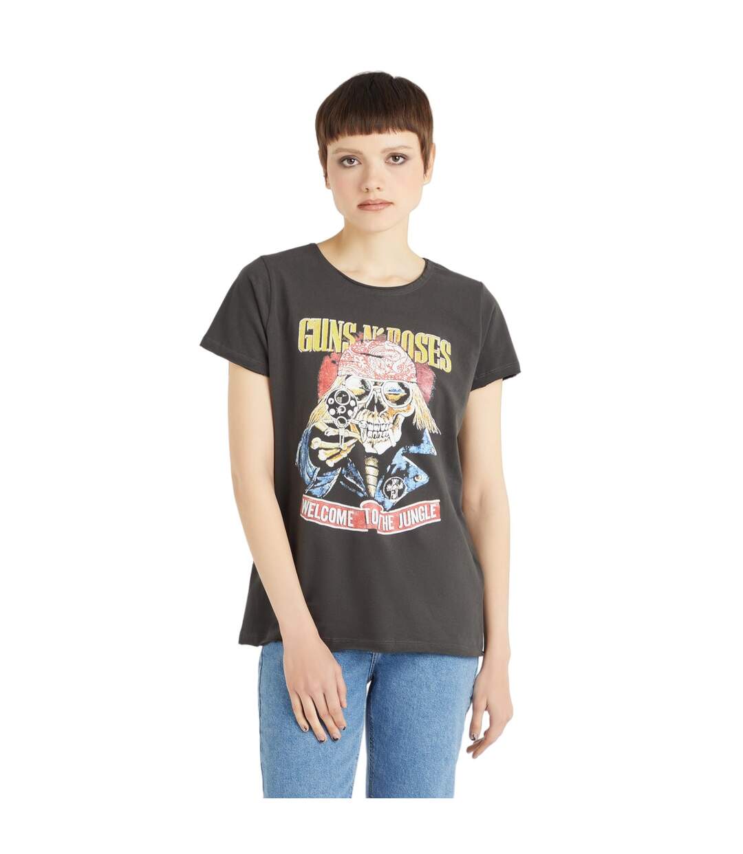 Womens/ladies Welcome To The Jungle Guns N Roses T-shirt Charcoal Amplified-1