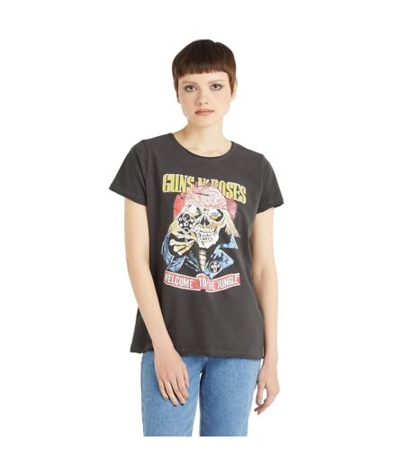 Womens/ladies Welcome To The Jungle Guns N Roses T-shirt Charcoal Amplified