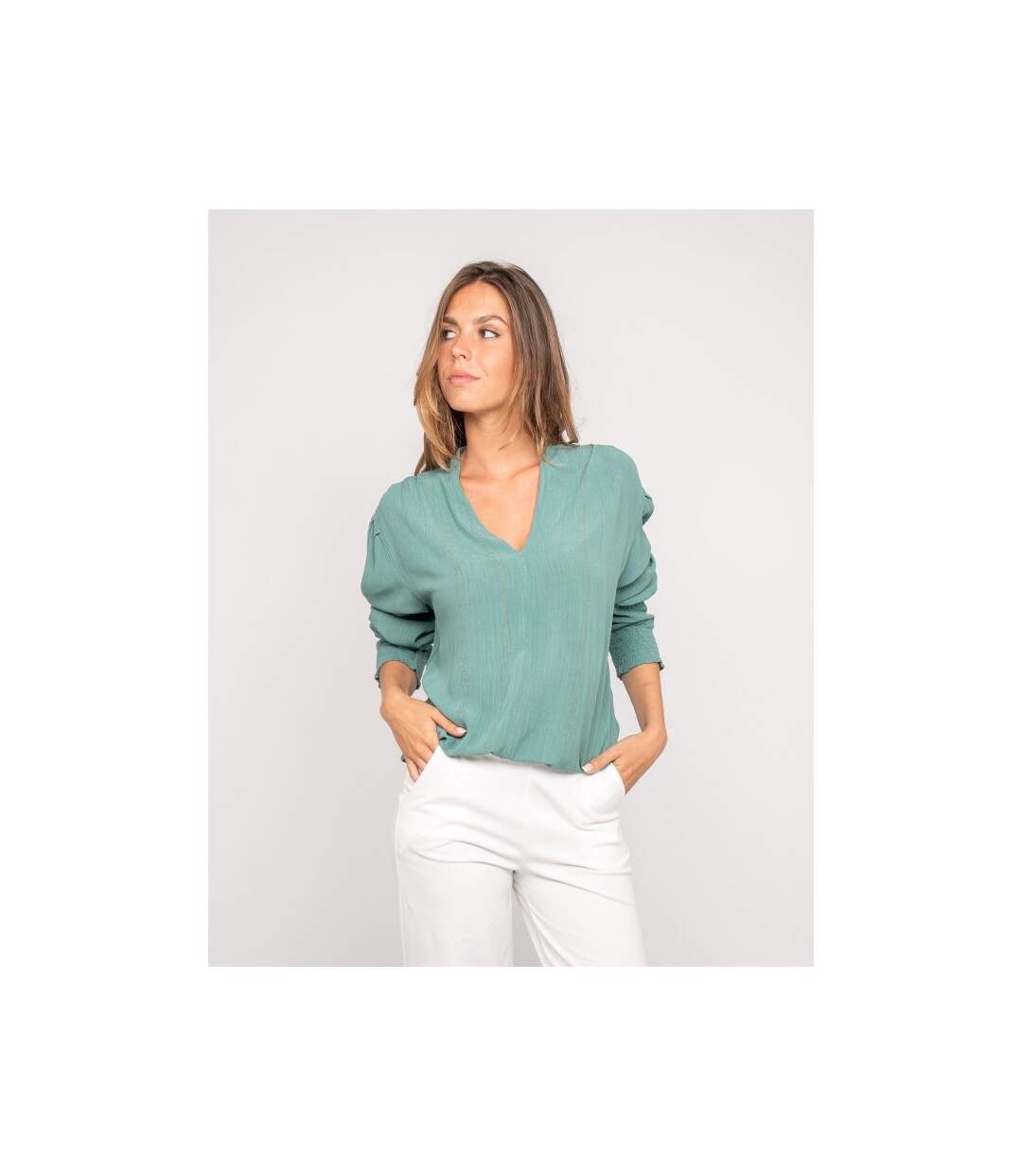 Blouse col v lurex OZAME - Dona X Lisa-1