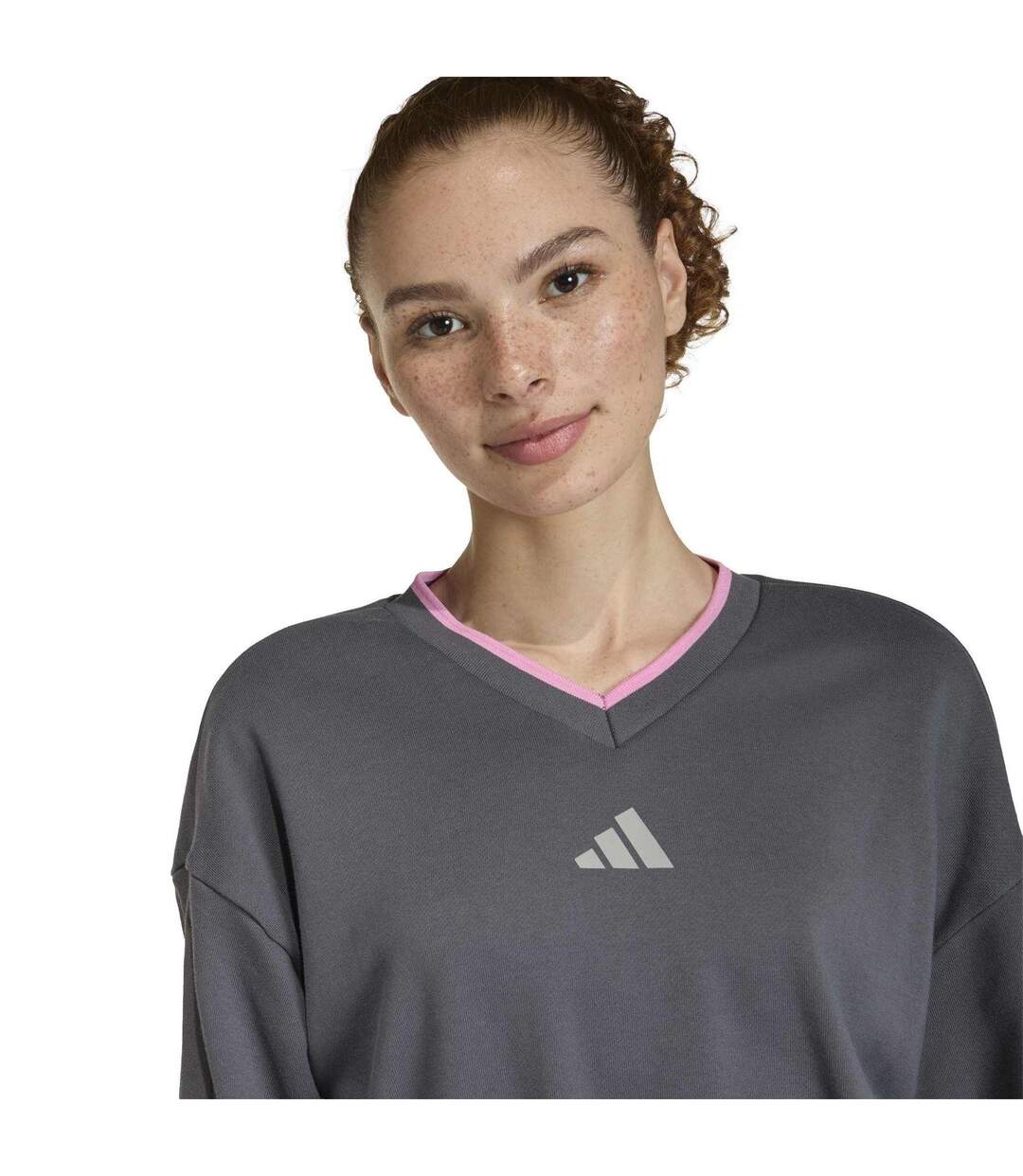 Womens/ladies Drop Shoulder Crop Sweatshirt Grey Adidas-4