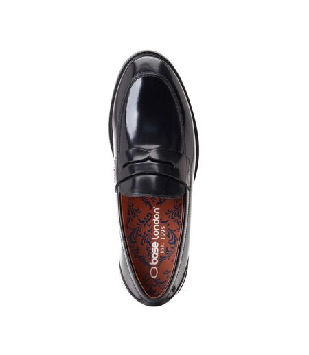 Mens Sid Leather Penny Loafers Black Base London