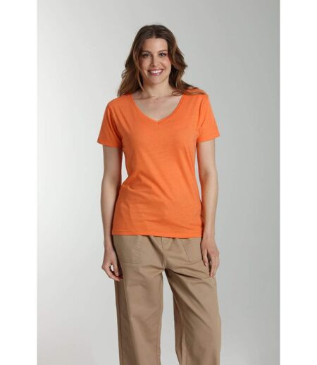 Tee shirt col v manches courtes femme Maddy Corail Rose(Orange) | Gerard Pasquier