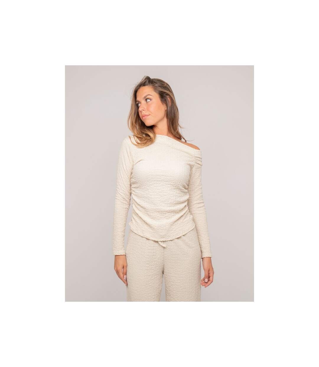 Top manches longues asymétrique texturé FLORITA - Dona X Lisa-1
