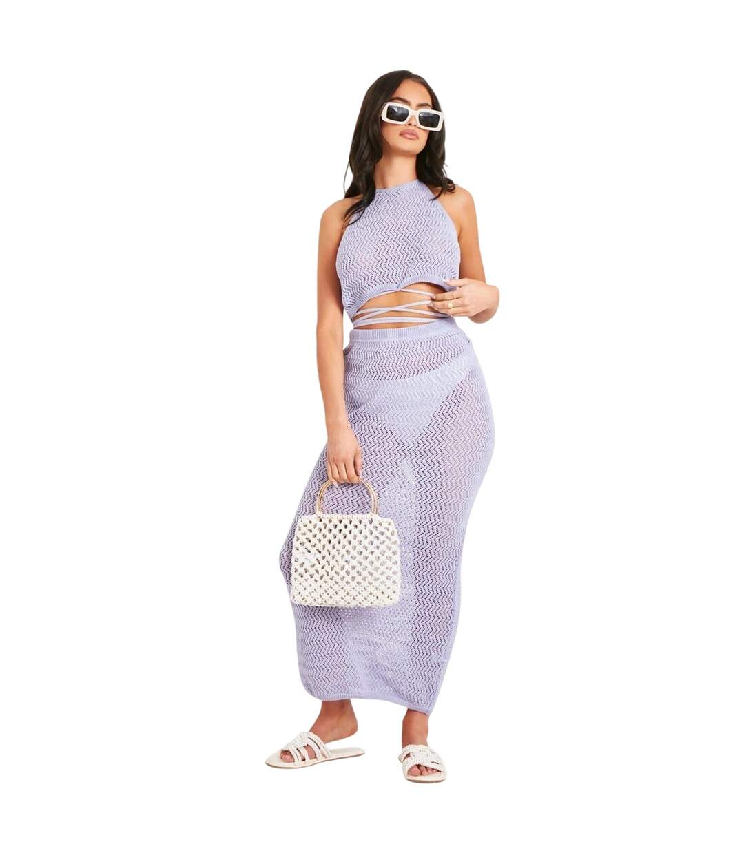 Womens/ladies Knitted Maxi Skirt Lilac Missy Empire-1