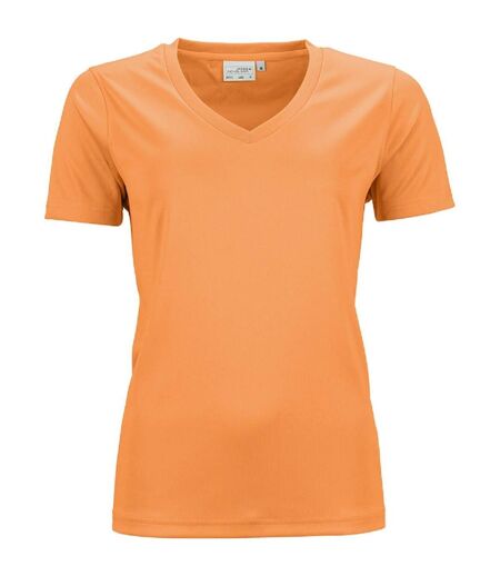 t-shirt respirant femme col V - running - JN735 - orange