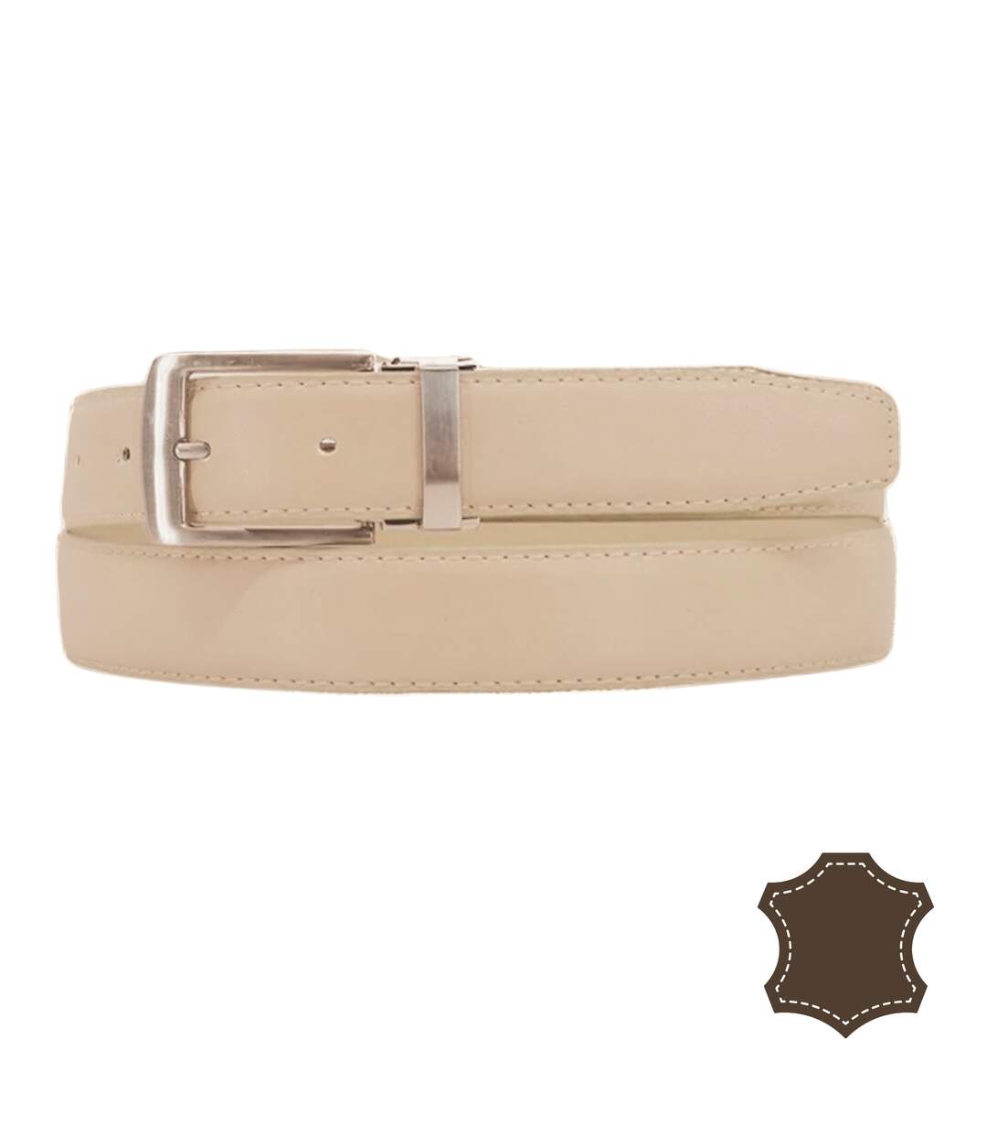 Ceinture homme ajustable en croute de cuir beige - boucle chromée, taille unique 120 cm (jusqu'à  44/46)-1