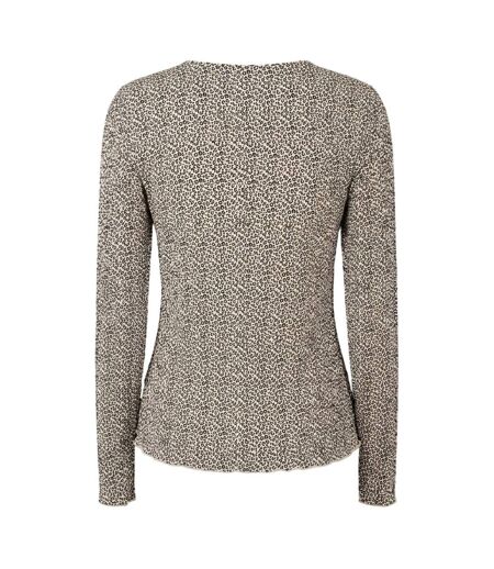 Womens/ladies Crew Neck Relaxed Fit Long-sleeved Blouse Natural Pieces
