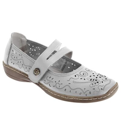 Boulevard Womens/Ladies Touch Fastening Perforated Bar Casual Leather Shoes (White) - UTDF413