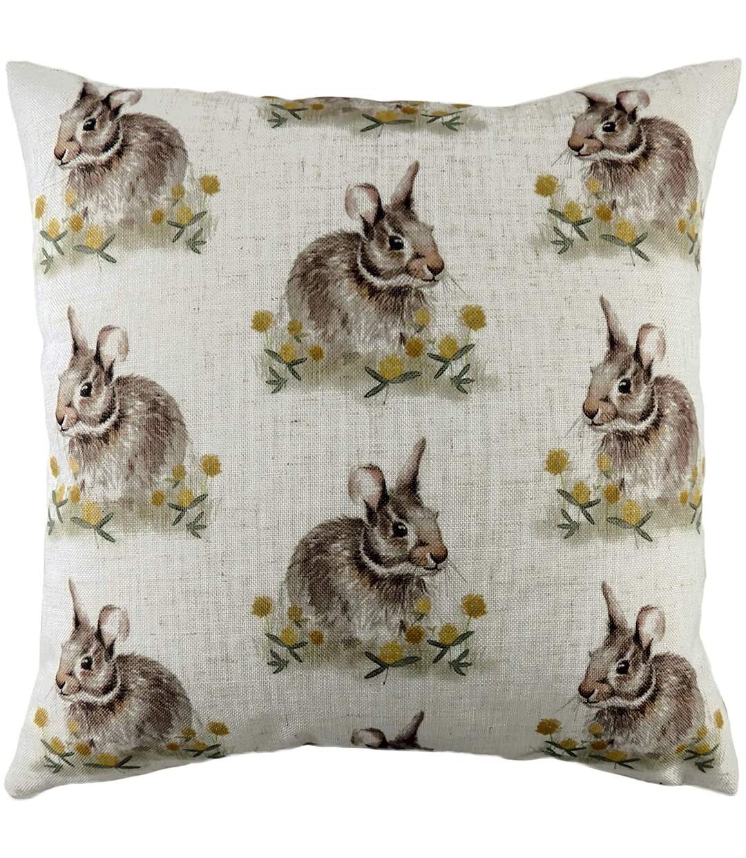 Woodland hare repeat print cushion cover one size off white/brown/yellow Evans Lichfield