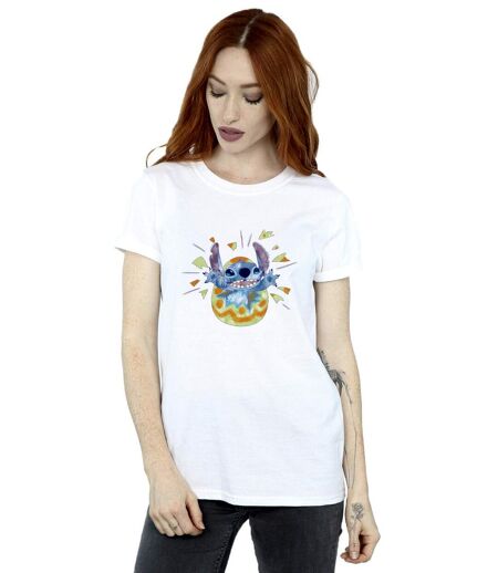 Disney T-shirt boyfriend en coton Femme/Ladies Lilo & Stitch Cracking Egg (Blanc) - UTBI30385