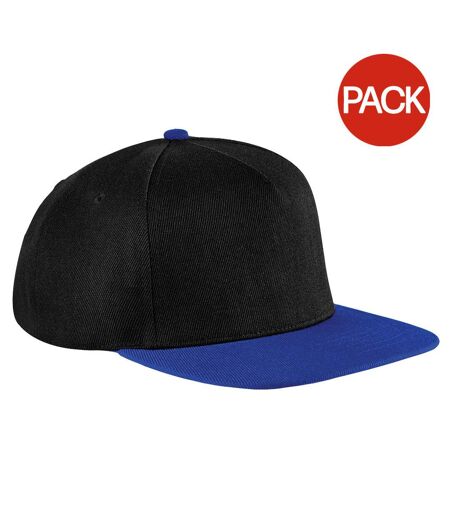 Beechfield Unisex Original Flat Peak Snapback Cap (Pack of 2) (Black/Royal Blue) - UTRW6745